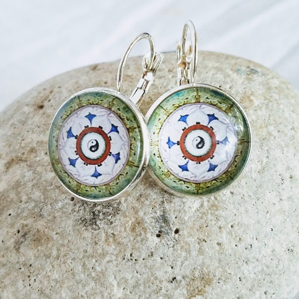 Allergy-Safe Yin Yang Glass Enamel Earrings